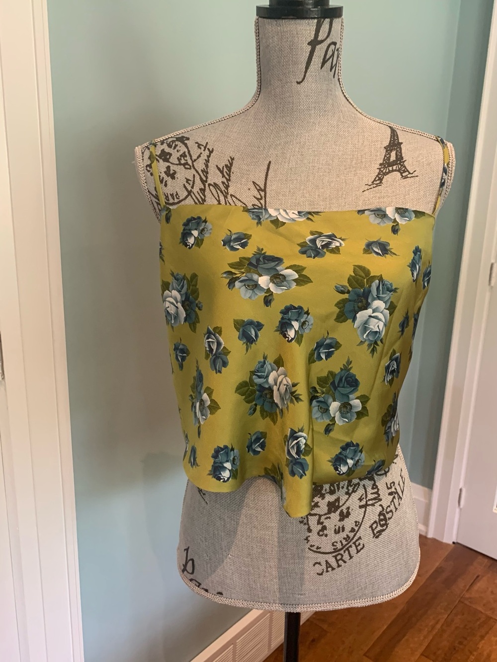 Aritzia Sunday Best Electra Square-Neck Chartreuse Floral Scarf Top